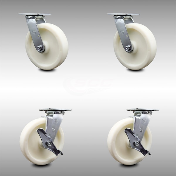 Service Caster 8 Inch Stainless Steel Nylon Swivel Caster Set with Roller Bearings 2 Brakes SCC SCC-SS30S820-NYR-2-TLB-2 - main